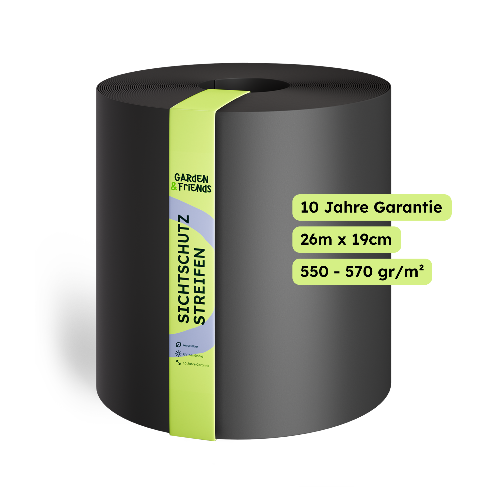 CLEA PVC-Free Polypropylene Fence Privacy Screen Strips - 26 m Long, 19 cm High, No Plasticisers, No Yellowing (UV Class 10), 10-Year Guarantee, Privacy Screen Tape with Basic Form