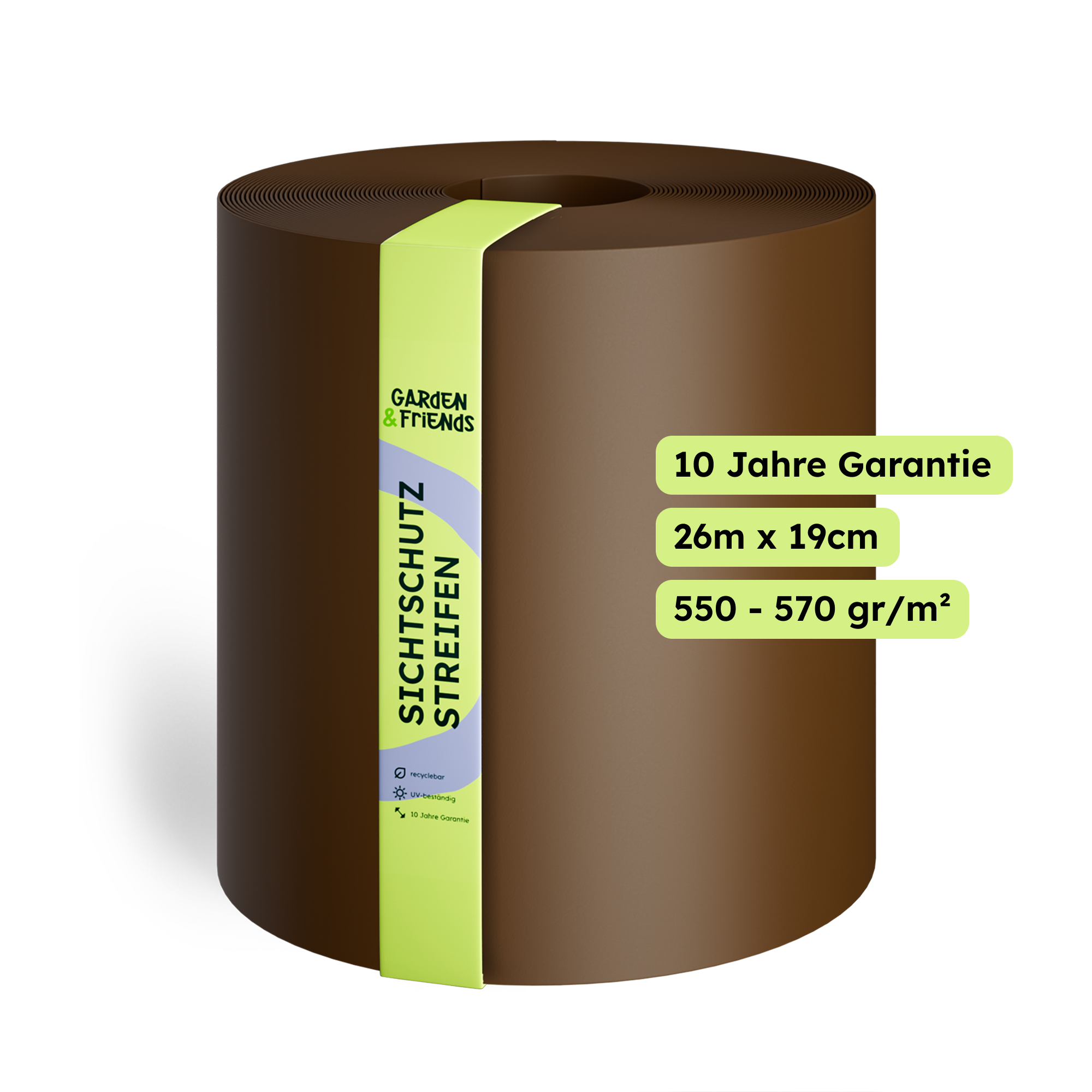 CLEA PVC-Free Polypropylene Fence Privacy Screen Strips - 26 m Long, 19 cm High, No Plasticisers, No Yellowing (UV Class 10), 10-Year Guarantee, Privacy Screen Tape with Basic Form