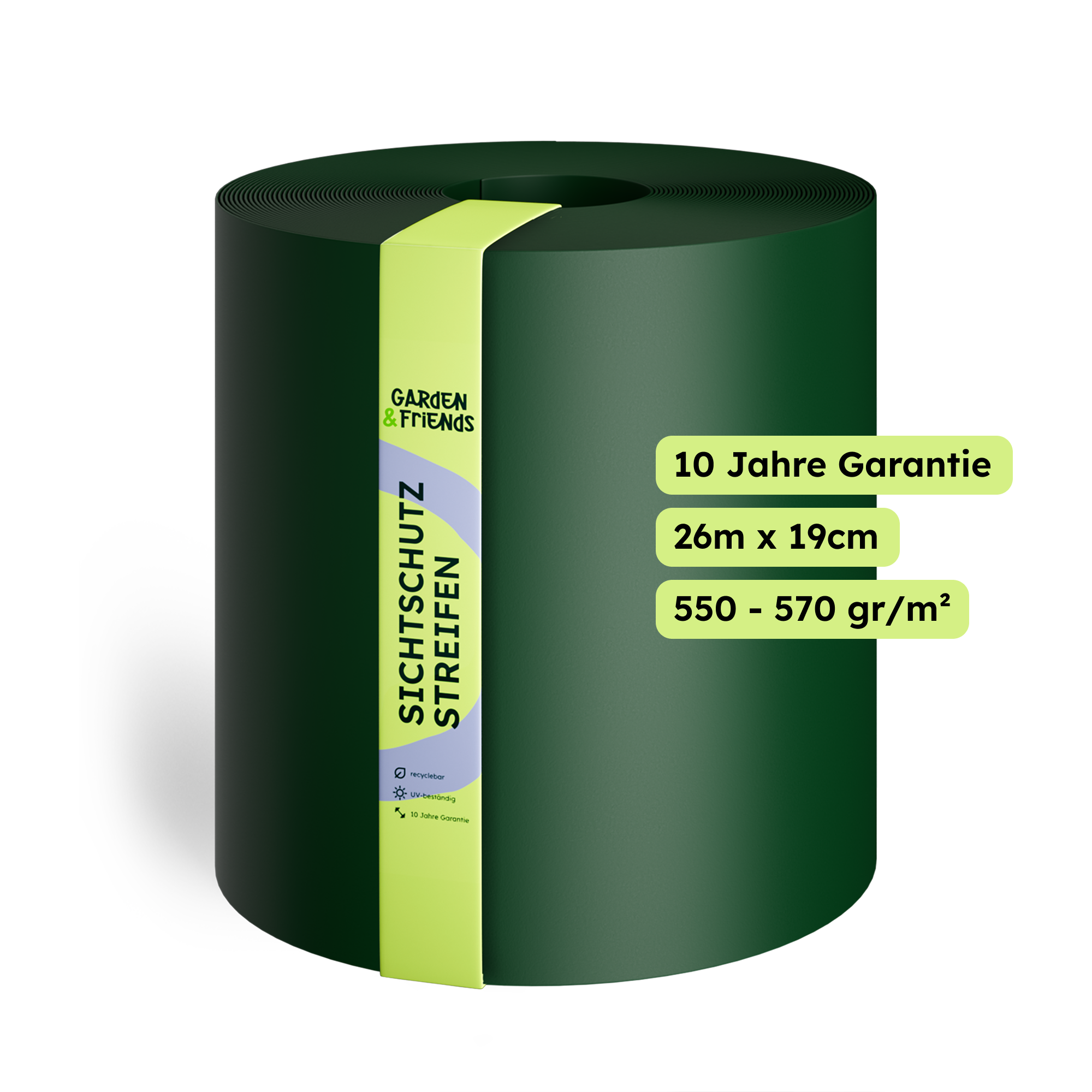 CLEA PVC-Free Polypropylene Fence Privacy Screen Strips - 26 m Long, 19 cm High, No Plasticisers, No Yellowing (UV Class 10), 10-Year Guarantee, Privacy Screen Tape with Basic Form