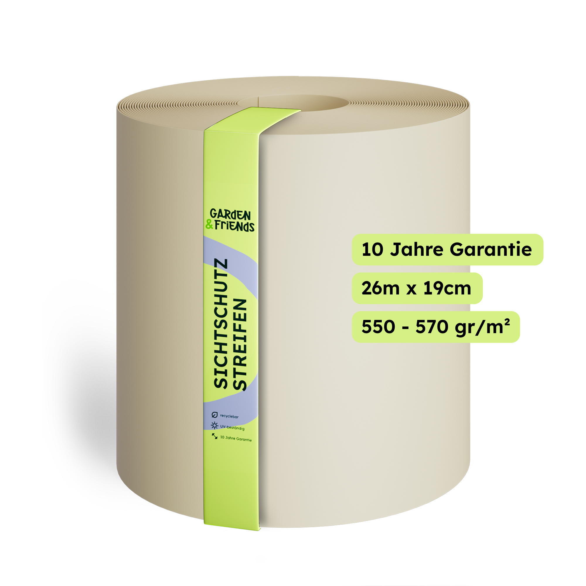 CLEA PVC-Free Polypropylene Fence Privacy Screen Strips - 26 m Long, 19 cm High, No Plasticisers, No Yellowing (UV Class 10), 10-Year Guarantee, Privacy Screen Tape with Basic Form