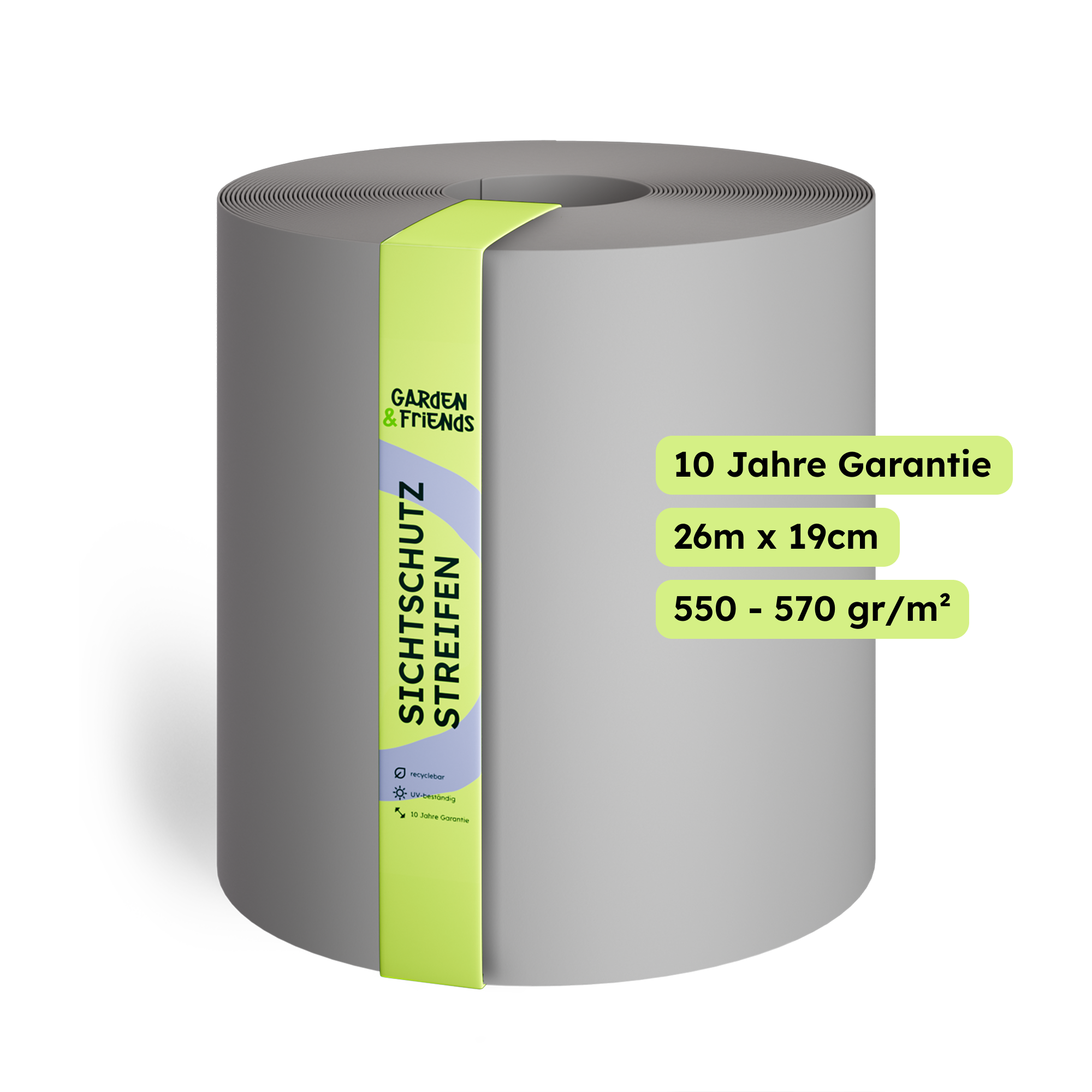 CLEA PVC-Free Polypropylene Fence Privacy Screen Strips - 26 m Long, 19 cm High, No Plasticisers, No Yellowing (UV Class 10), 10-Year Guarantee, Privacy Screen Tape with Basic Form