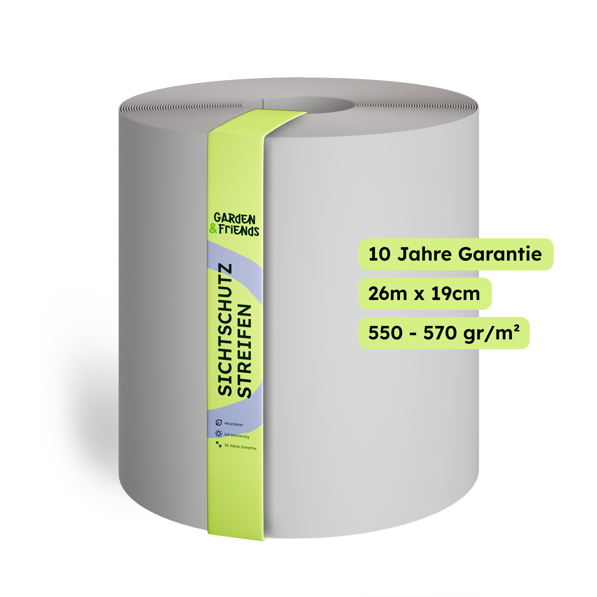 CLEA PVC-Free Polypropylene Fence Privacy Screen Strips - 26 m Long, 19 cm High, No Plasticisers, No Yellowing (UV Class 10), 10-Year Guarantee, Privacy Screen Tape with Basic Form