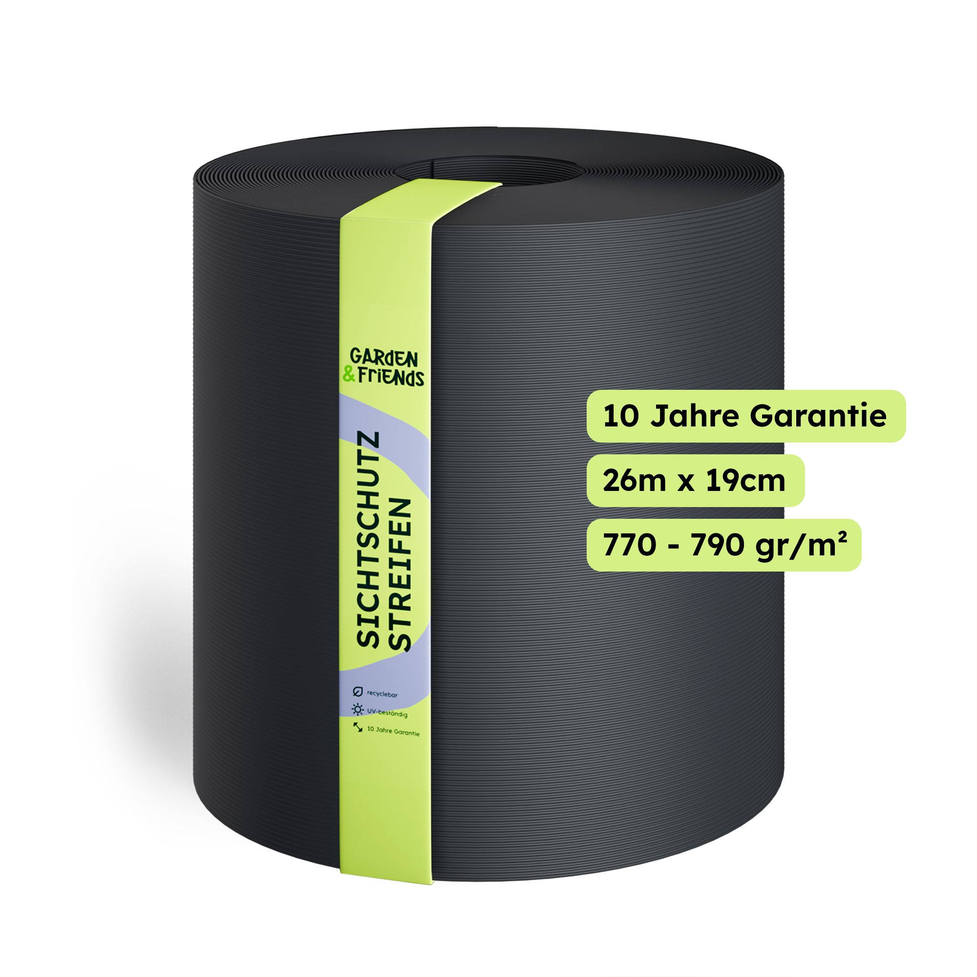MILA PVC-Free Polypropylene Fence Privacy Screen Strips - Carbon Look, No Plasticisers, No Yellowing (UV Class 10) - 26 m Long, 19 cm High, 10-Year Guarantee, Privacy Screen Tape with Smart Mat Shape