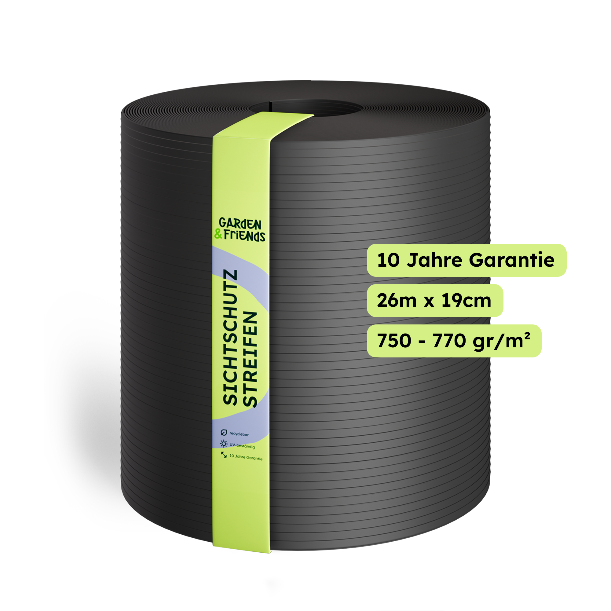 SUNA PVC-Free Polypropylene Fence Privacy Screen Strips - 26 m Long, 19 cm High, No Plasticisers, No Yellowing (UV Class 10), 10-Year Guarantee, Privacy Screen Tape with Classic Form