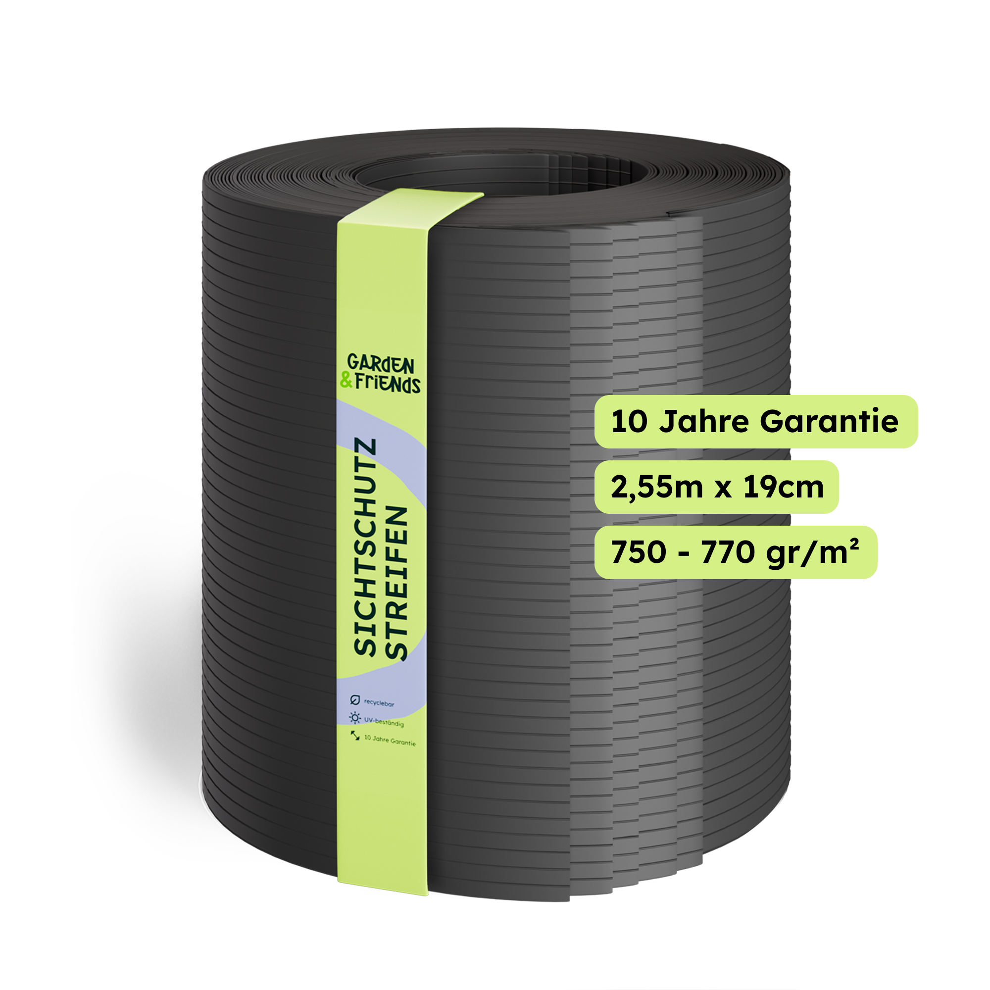 SUNA PVC-Free Premium Hard Polypropylene Screen Strips - 10x Stripes 2,55 m Long, 19 cm High, Pre-Cut, No Plasticisers, No Yellowing (UV Class 10), Privacy Screen Tape with Classic Form