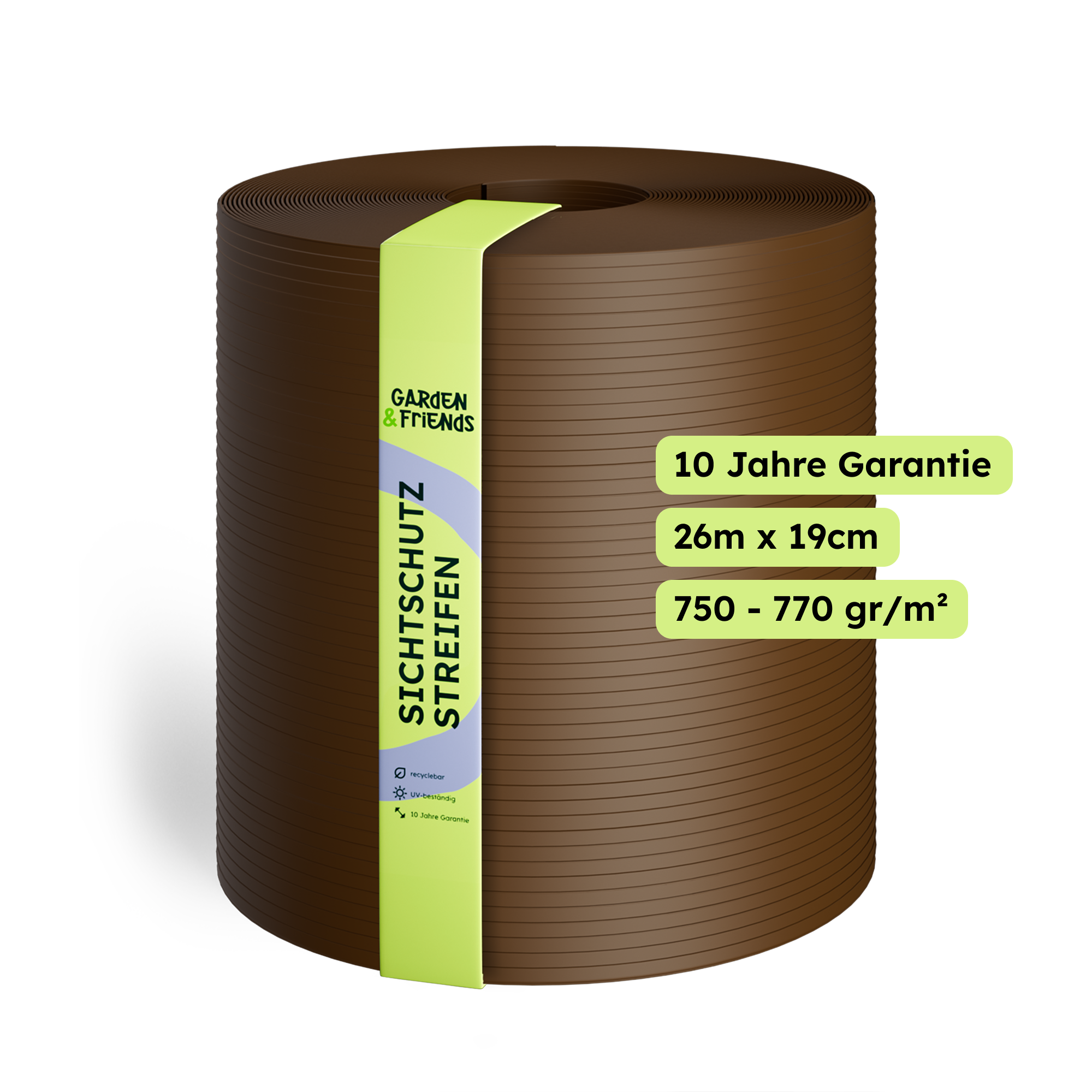 SUNA PVC-Free Polypropylene Fence Privacy Screen Strips - 26 m Long, 19 cm High, No Plasticisers, No Yellowing (UV Class 10), 10-Year Guarantee, Privacy Screen Tape with Classic Form