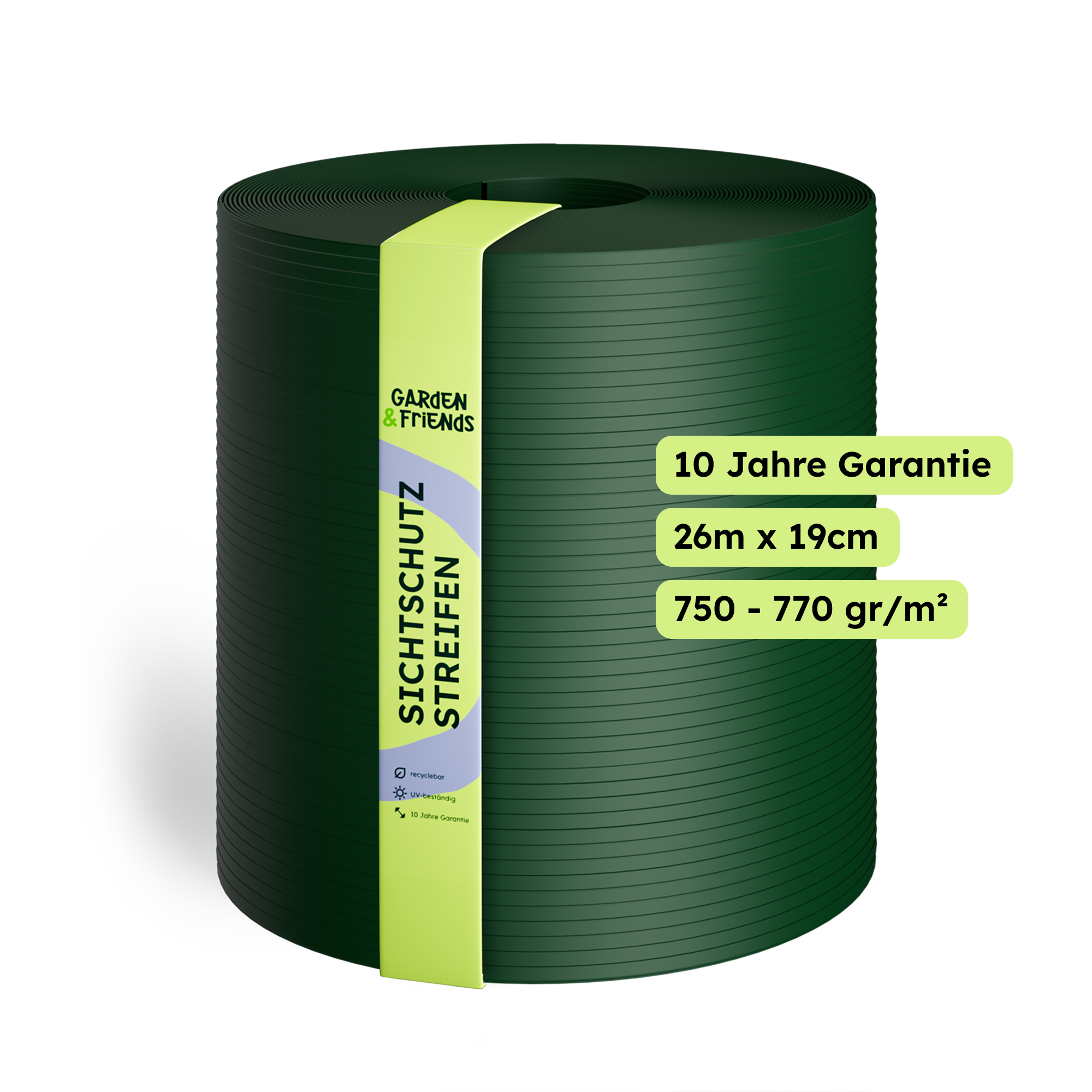 SUNA PVC-Free Polypropylene Fence Privacy Screen Strips - 26 m Long, 19 cm High, No Plasticisers, No Yellowing (UV Class 10), 10-Year Guarantee, Privacy Screen Tape with Classic Form
