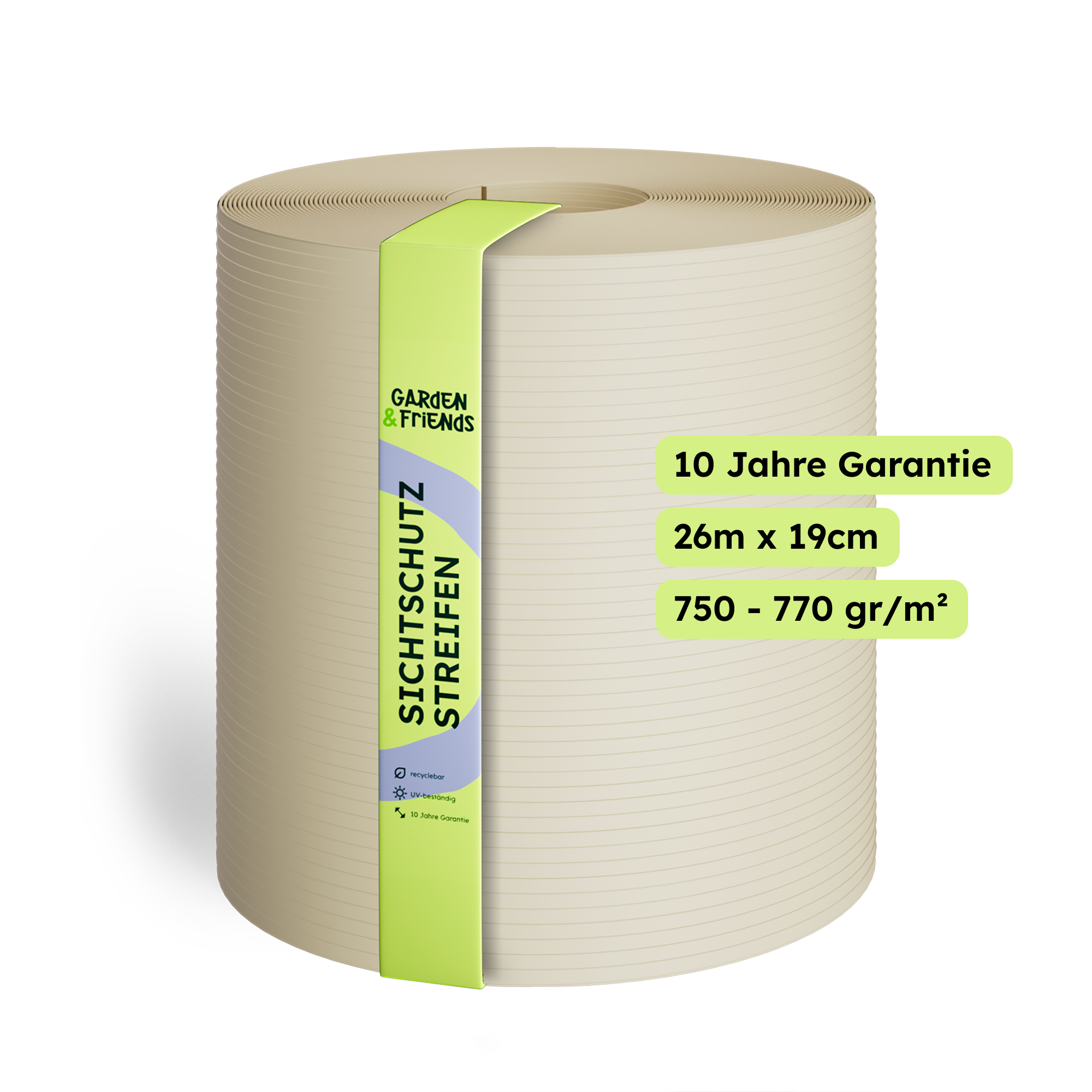 SUNA PVC-Free Polypropylene Fence Privacy Screen Strips - 26 m Long, 19 cm High, No Plasticisers, No Yellowing (UV Class 10), 10-Year Guarantee, Privacy Screen Tape with Classic Form