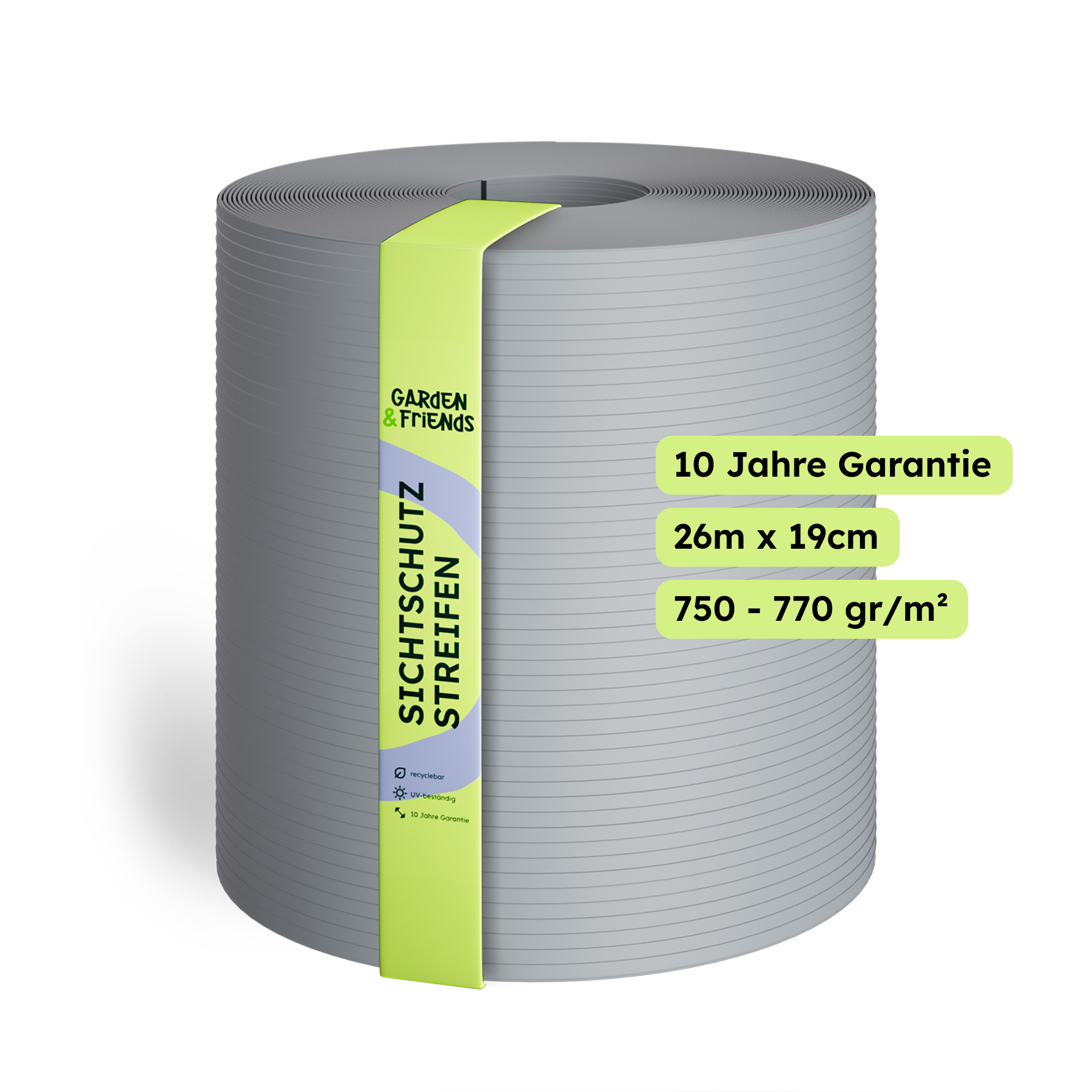 SUNA PVC-Free Polypropylene Fence Privacy Screen Strips - 26 m Long, 19 cm High, No Plasticisers, No Yellowing (UV Class 10), 10-Year Guarantee, Privacy Screen Tape with Classic Form