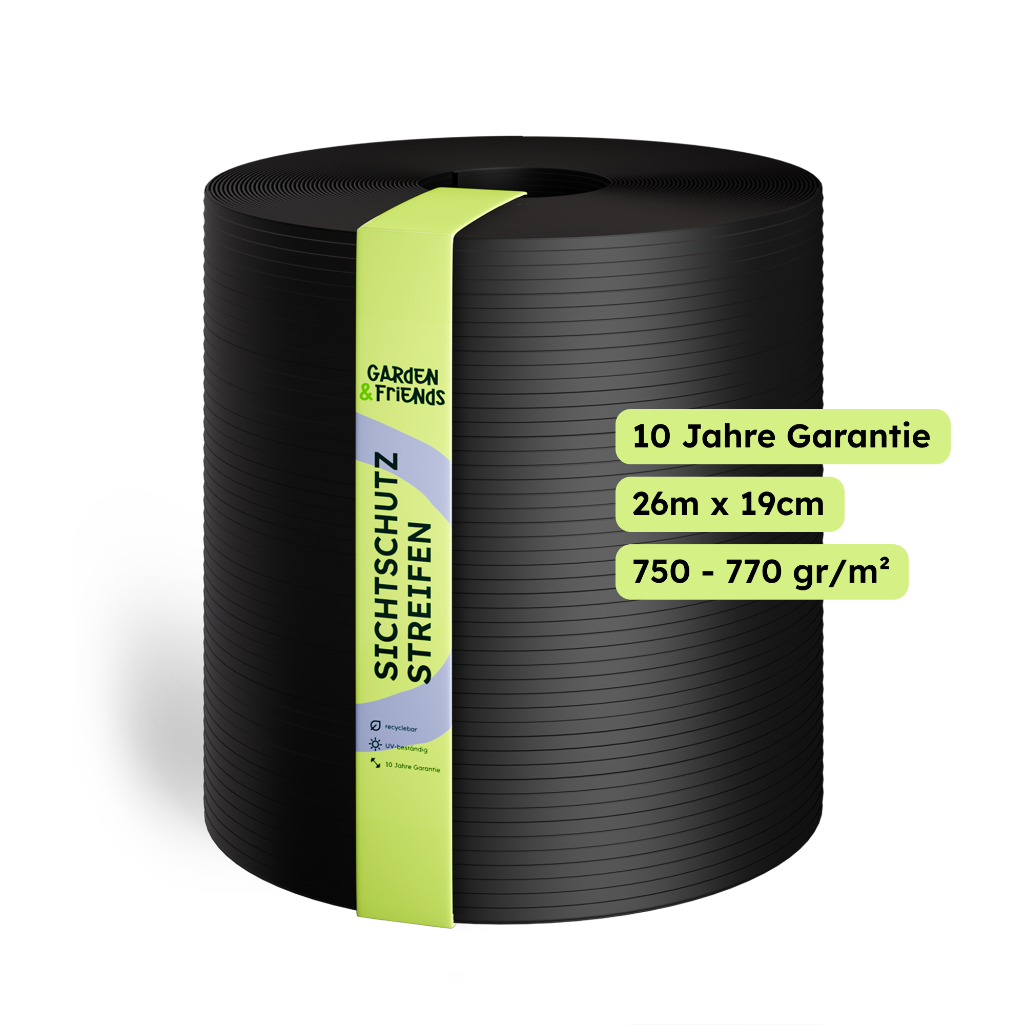 SUNA PVC-Free Polypropylene Fence Privacy Screen Strips - 26 m Long, 19 cm High, No Plasticisers, No Yellowing (UV Class 10), 10-Year Guarantee, Privacy Screen Tape with Classic Form