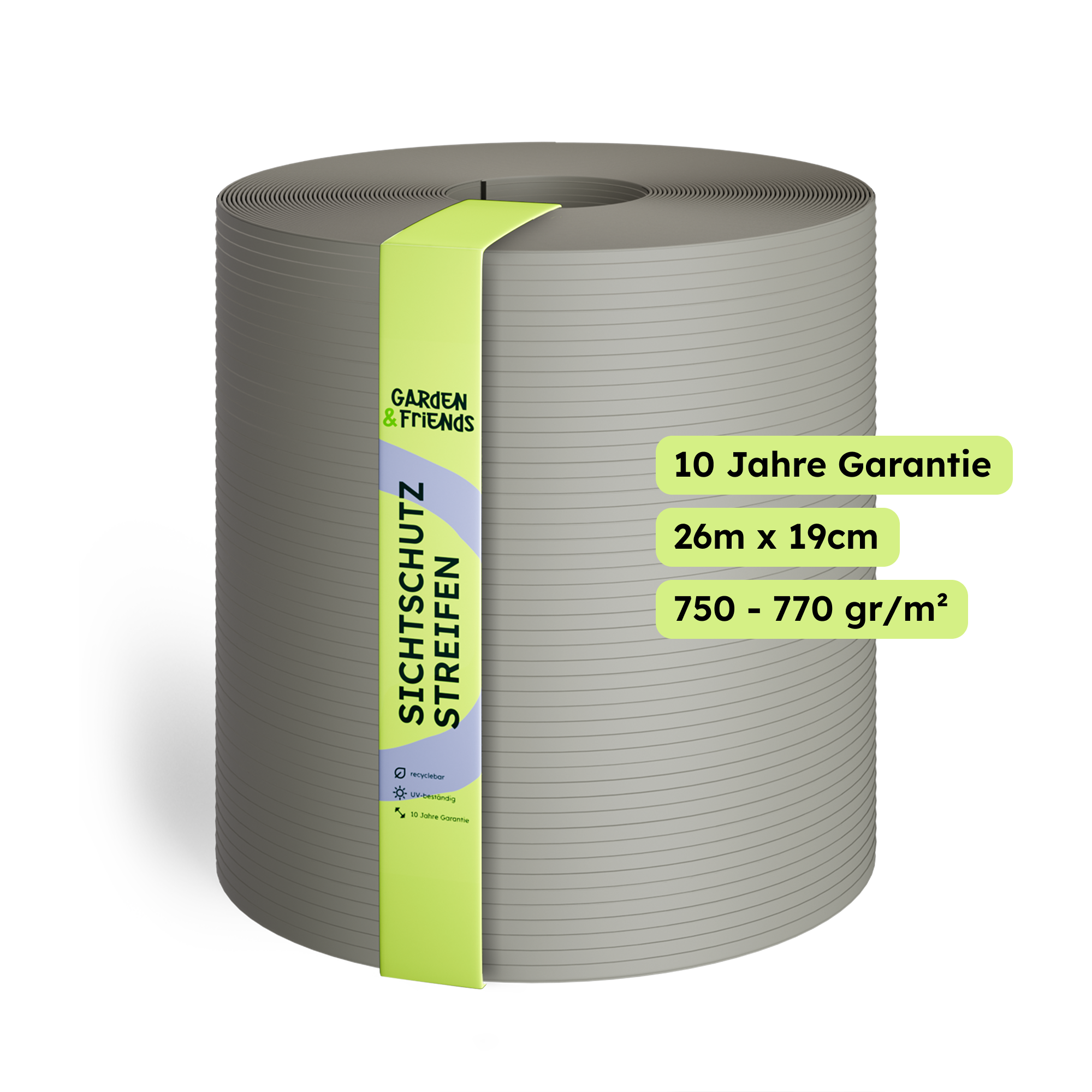 SUNA PVC-Free Polypropylene Fence Privacy Screen Strips - 26 m Long, 19 cm High, No Plasticisers, No Yellowing (UV Class 10), 10-Year Guarantee, Privacy Screen Tape with Classic Form