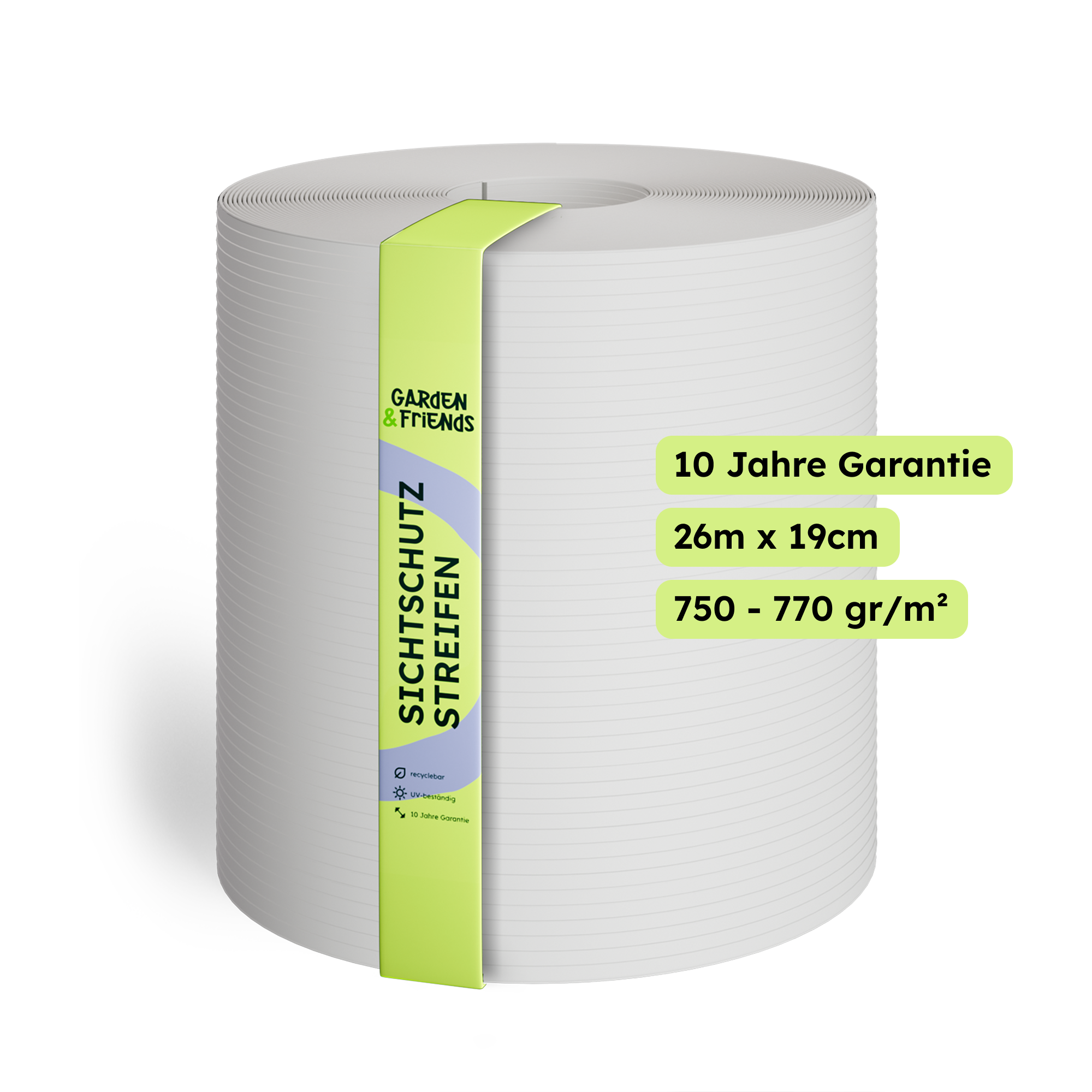SUNA PVC-Free Polypropylene Fence Privacy Screen Strips - 26 m Long, 19 cm High, No Plasticisers, No Yellowing (UV Class 10), 10-Year Guarantee, Privacy Screen Tape with Classic Form