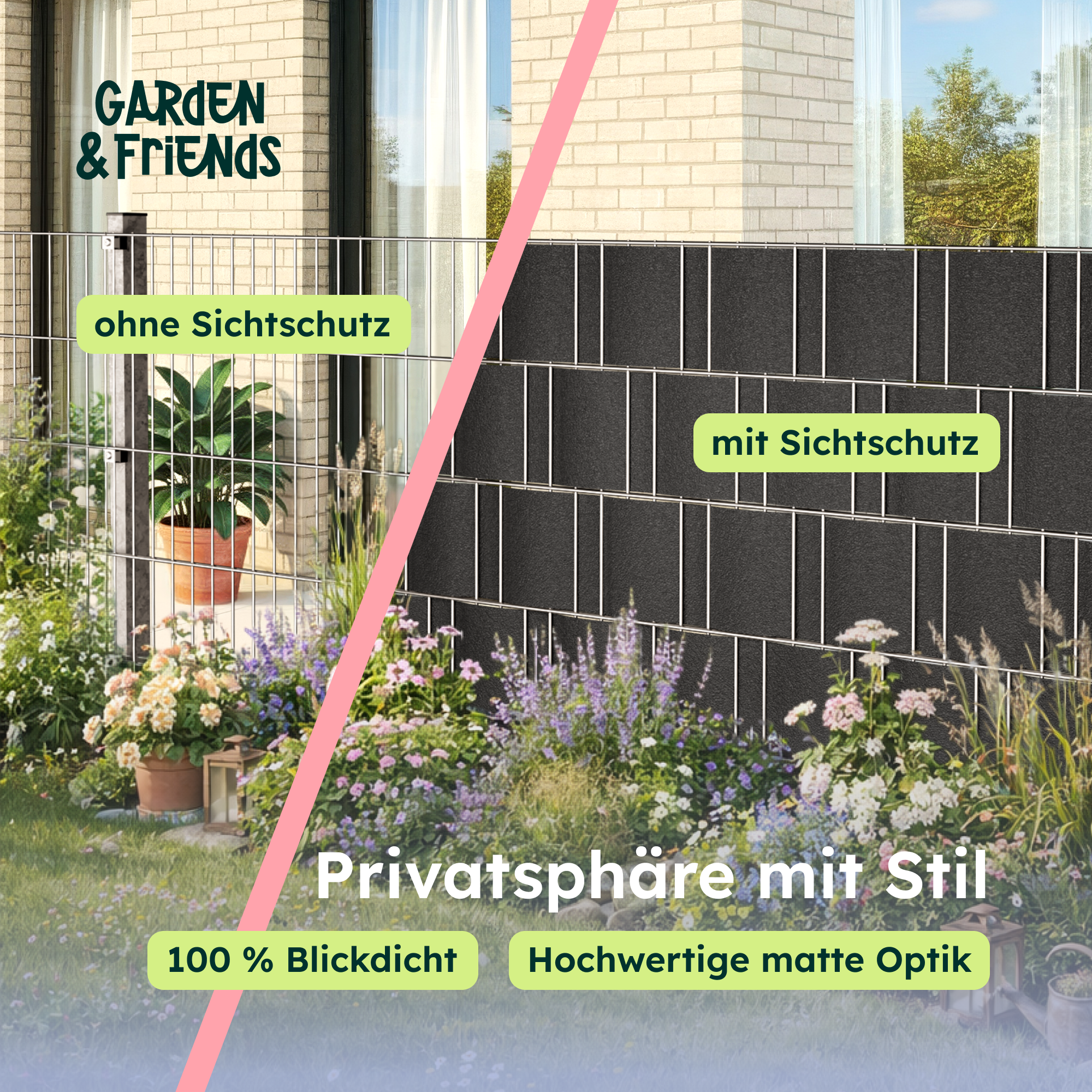 FARA Sichtschutzstreifen vorgeschnitten 60 × 2,55m 19cm Doppelstabmattenzaun PP